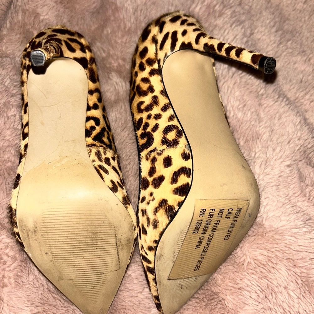 Steve Madden Daisie Leopard Print Leather Calf Fur Womens High Heels Size 7.5 - Picture 6 of 8